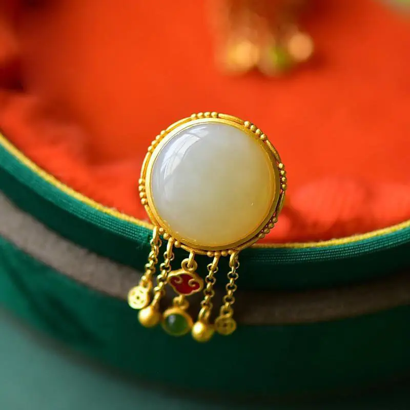 Natural Hetian Jade Ring Special-Interest Design Retro Ethnic Style Tassel round Egg Noodles Open Ring Female Graceful Temperame 
Natural Hetian Jade Ring Special-Interest Design Retro Ethnic Style Tassel round Egg Noodles Open Ring Female Graceful Temperame
