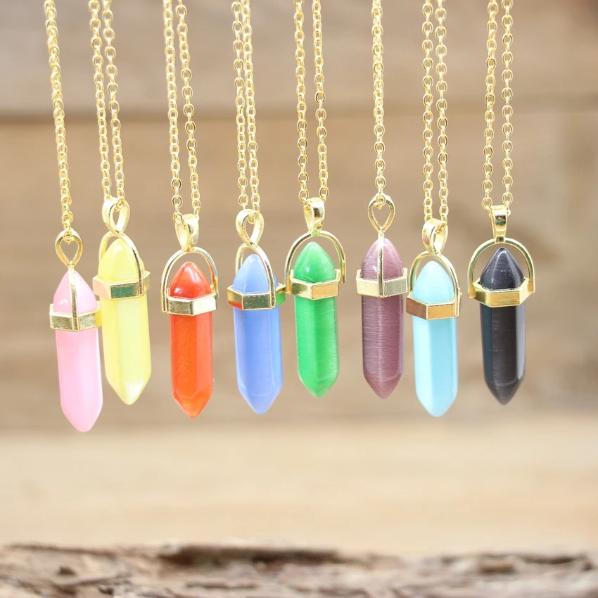 Colourful Cat's Eye Stone Hexagonal Point Pendants Necklaces,Healing Crystal Opal Bullet Pendulum Summer Jewelry Gifts QC3273
Colourful Cat's Eye Stone Hexagonal Point Pendants Necklaces,Healing Crystal Opal Bullet Pendulum Summer Jewelry Gifts QC3273