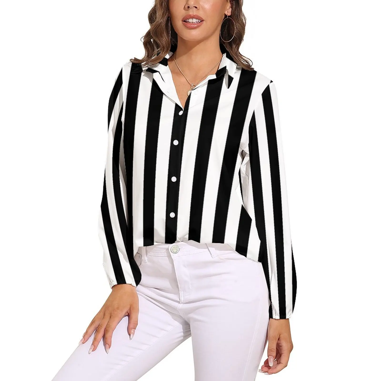 Classic Striped Blouse Black White Stripes Cute Custom Blouses Women Long-Sleeve Casual Shirt Spring Oversize Clothing
Classic Striped Blouse Black White Stripes Cute Custom Blouses Women Long-Sleeve Casual Shirt Spring Oversize Clothing