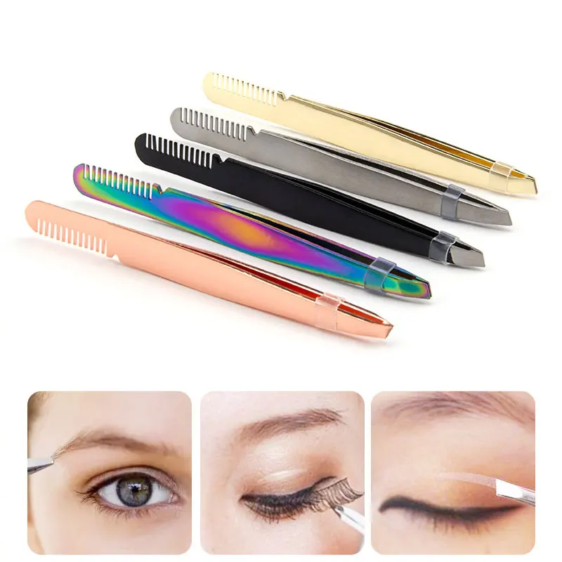 Slanted Eyebrow Tweezers with Brush Comb Stainless Steel Professional Eyelashes Extension Forceps Face Hair Removal Beauty Tool
Slanted Eyebrow Tweezers with Brush Comb Stainless Steel Professional Eyelashes Extension Forceps Face Hair Removal Beauty Tool