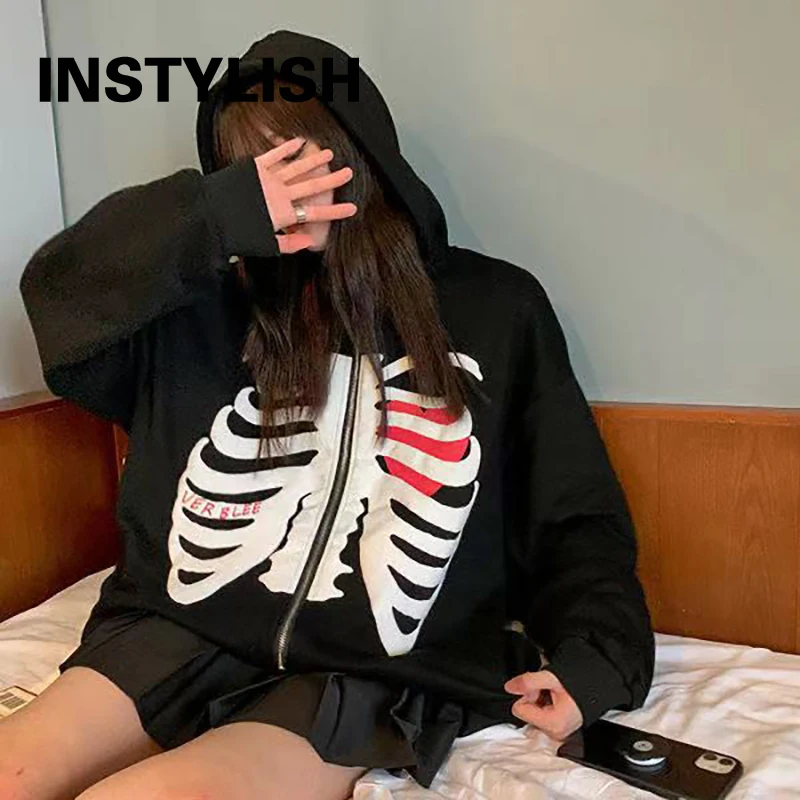 Women Autumn Y2K Skeleton Print Hoodies Women Gothic Zip Up Oversized Sweatshirt Vintage Harajuku Hooded Jackets Streetwear Coat
Women Autumn Y2K Skeleton Print Hoodies Women Gothic Zip Up Oversized Sweatshirt Vintage Harajuku Hooded Jackets Streetwear Coat