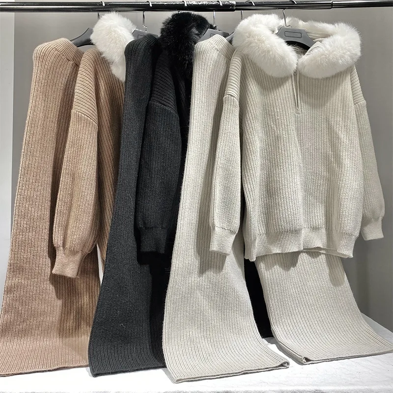 Womens Set 2022 Spring New Cashmere Coat+wide-leg Pants Fur Collar Hat Knitted Two-piece Suit
Womens Set 2022 Spring New Cashmere Coat+wide-leg Pants Fur Collar Hat Knitted Two-piece Suit