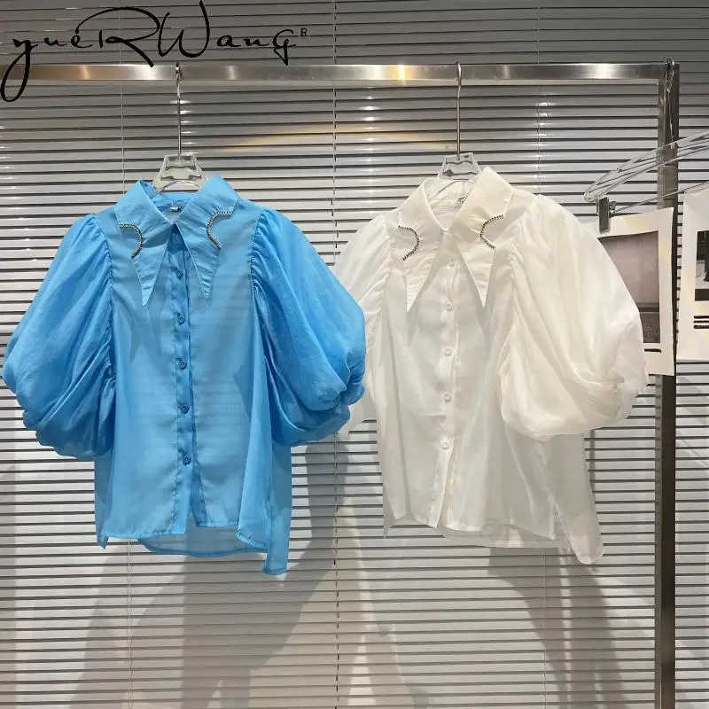 YUERWANG Women Blouse Vintage Puff Sleeve Diamond Ladies Shirt Fashion All Match Solid Short Female Tops Spring Summer 2022 New
YUERWANG Women Blouse Vintage Puff Sleeve Diamond Ladies Shirt Fashion All Match Solid Short Female Tops Spring Summer 2022 New