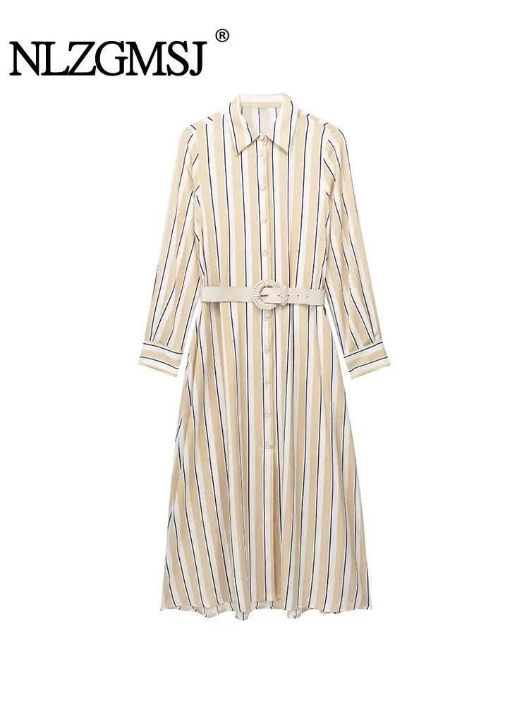 Nlzgmsj TRAF Summer Striped Print Women Casual Shirt Robe Dress With Belt Long Sleeve Button-Up Female Midi Dresses
Nlzgmsj TRAF Summer Striped Print Women Casual Shirt Robe Dress With Belt Long Sleeve Button-Up Female Midi Dresses
