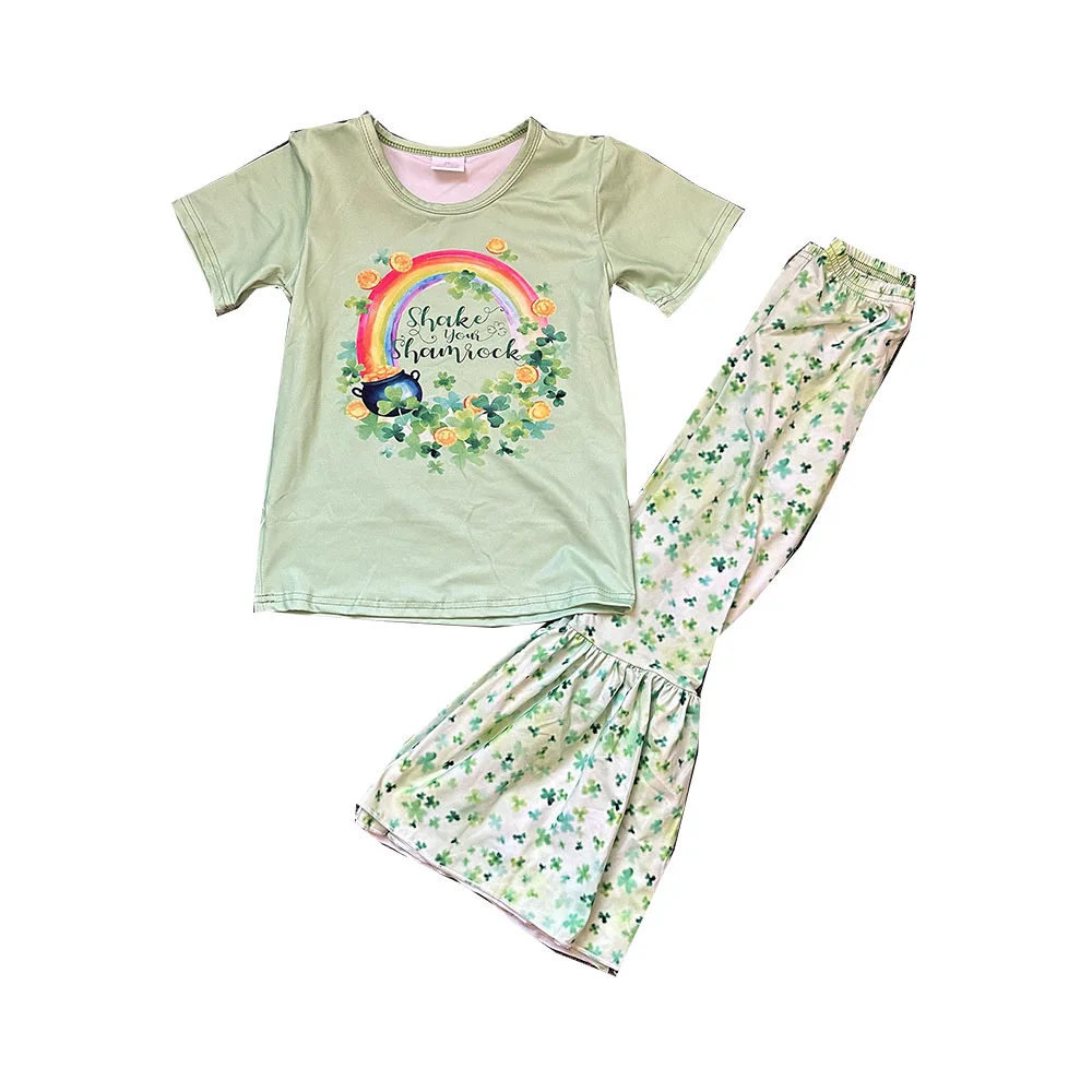 Boutique St Patricks Outfits Green Shorts Sleeves Shamroc Top Clover Bells Bottom Pants Little Girls Clothing Sets
Boutique St Patricks Outfits Green Shorts Sleeves Shamroc Top Clover Bells Bottom Pants Little Girls Clothing Sets