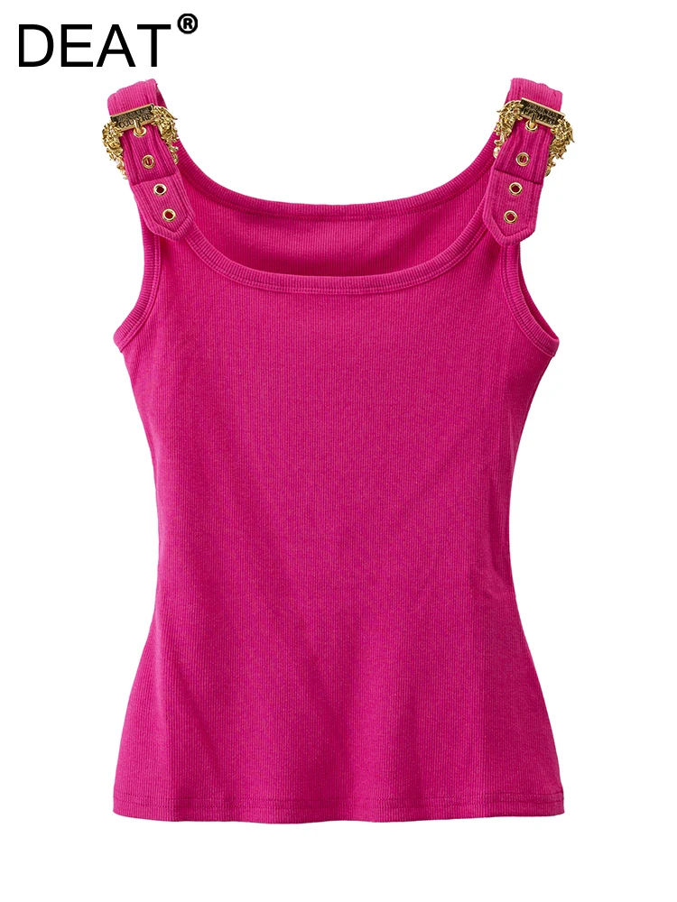 DEAT Fashion Women's Tank Tops Round Collar Sleeveless Adjustable Metal Buckle Thin Slim Knit T-shirt Summer 2023 New 17A9460
DEAT Fashion Women's Tank Tops Round Collar Sleeveless Adjustable Metal Buckle Thin Slim Knit T-shirt Summer 2023 New 17A9460