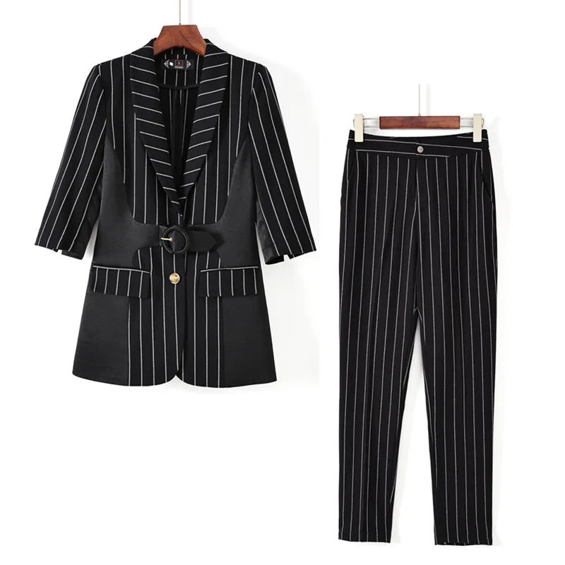Stripes Suits Women 2022 Summer New High End Temperament Fashion Half Sleeve Slim Blazer And Pants Office Ladies Work Wear
Stripes Suits Women 2022 Summer New High End Temperament Fashion Half Sleeve Slim Blazer And Pants Office Ladies Work Wear