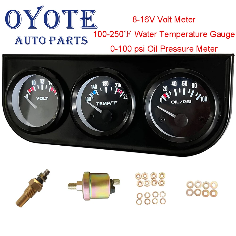 OYOTE 52 мм 3 в 1 Автомобильный фотометр Вольтметр + Датчик температуры воды + измеритель давления масла с черной консолью 12 В 
OYOTE 52 мм 3 в 1 Автомобильный фотометр Вольтметр + Датчик температуры воды + измеритель давления масла с черной консолью 12 В