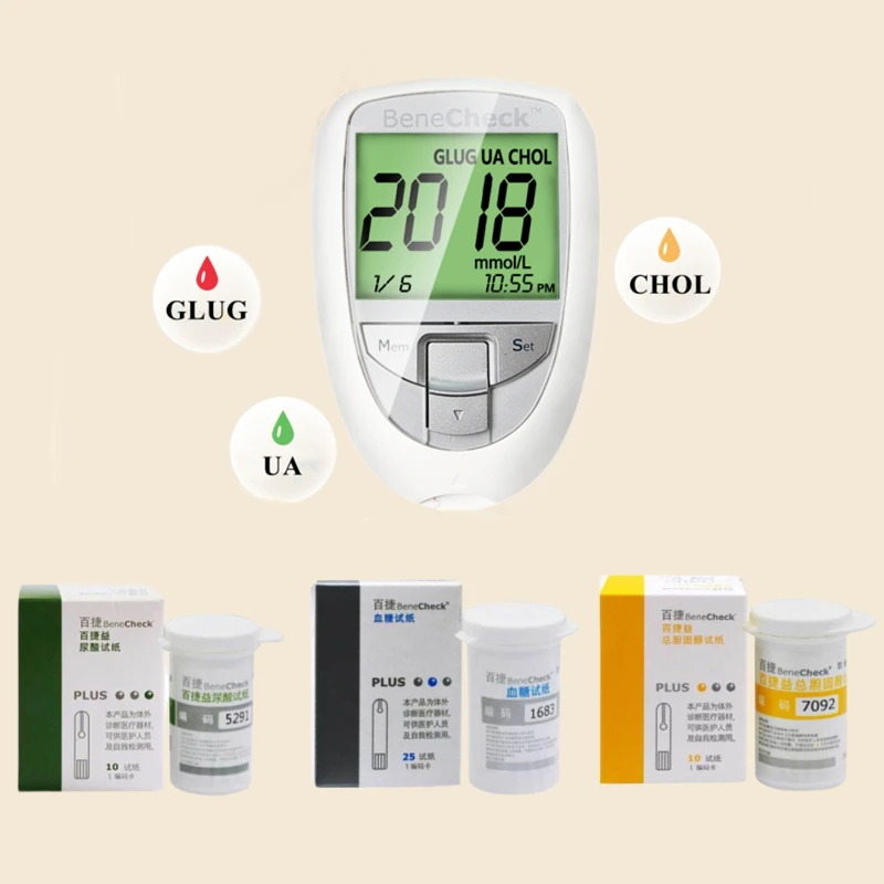 3 in 1 Multi-function Uric Acid Test Meter Blood Glucose Tester Cholesterol Analyzer BeneCheck Measuring System
3 in 1 Multi-function Uric Acid Test Meter Blood Glucose Tester Cholesterol Analyzer BeneCheck Measuring System