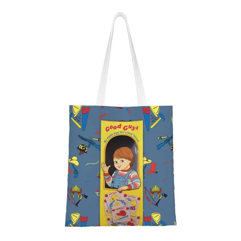 Custom Good Guys Child's Play Chucky Canvas Shopping Bag Women Portable Groceries Shopper Tote Bags
Custom Good Guys Child's Play Chucky Canvas Shopping Bag Women Portable Groceries Shopper Tote Bags