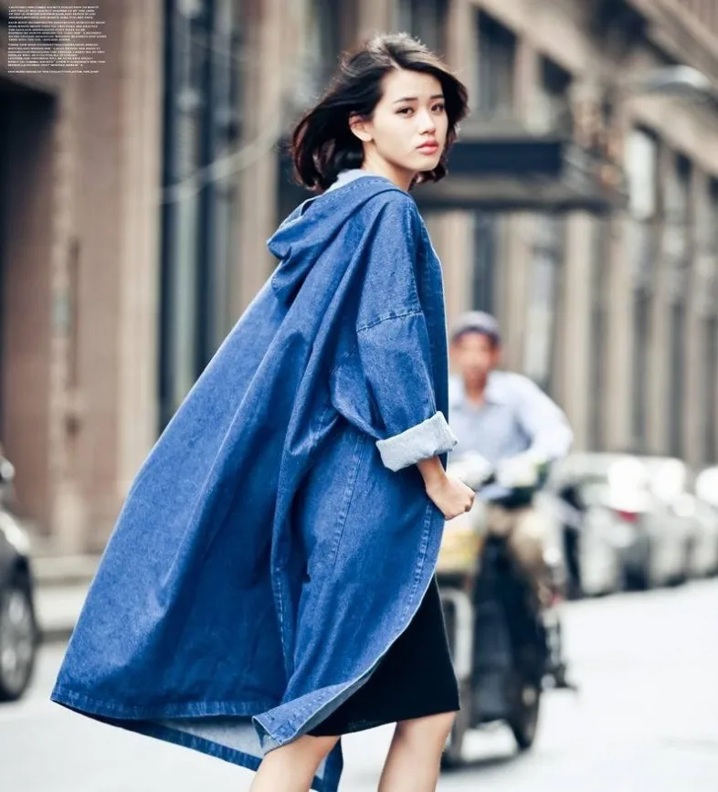 Spring & Autumn Casual Plus Size Loose Over-the-knee Coat Hooded Denim Trench Coat Women
Spring & Autumn Casual Plus Size Loose Over-the-knee Coat Hooded Denim Trench Coat Women