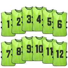 6/12PCS Adults Plus Size Soccer Pinnies Football Team Training Jerseys Quick Drying Numbered Bibs Practice Vest Adults Big Size