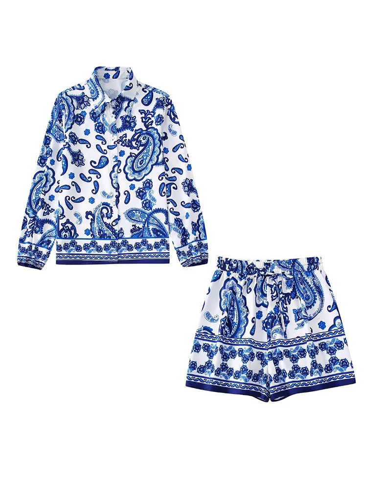 TRAF 2pcs Women Printed Blouse Shorts Set 2022 Summer Turn Down Collar Long Sleeve Shirts Tops Elastic Waist Shorts Girl Outfits
TRAF 2pcs Women Printed Blouse Shorts Set 2022 Summer Turn Down Collar Long Sleeve Shirts Tops Elastic Waist Shorts Girl Outfits