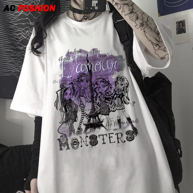 Oversized T-shirt Women Harajuku Y2K Tops Retro Black Monster High Punk Gothic Anime Monster Print Tshirt Summer Female Clothes
Oversized T-shirt Women Harajuku Y2K Tops Retro Black Monster High Punk Gothic Anime Monster Print Tshirt Summer Female Clothes
