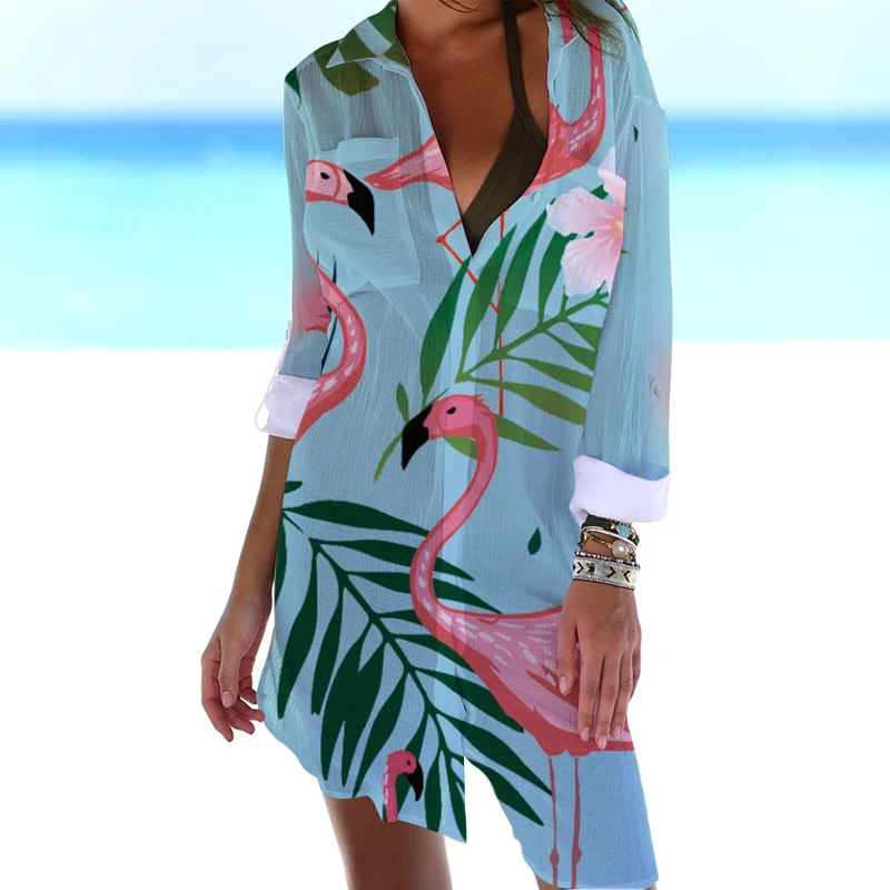 Women's Autumn Top Chic Flamingo Print Button Up Long Shirt Beach Style Summer Casual Blouse Long Sleeve Lapel Sunscreen shirt
Women's Autumn Top Chic Flamingo Print Button Up Long Shirt Beach Style Summer Casual Blouse Long Sleeve Lapel Sunscreen shirt