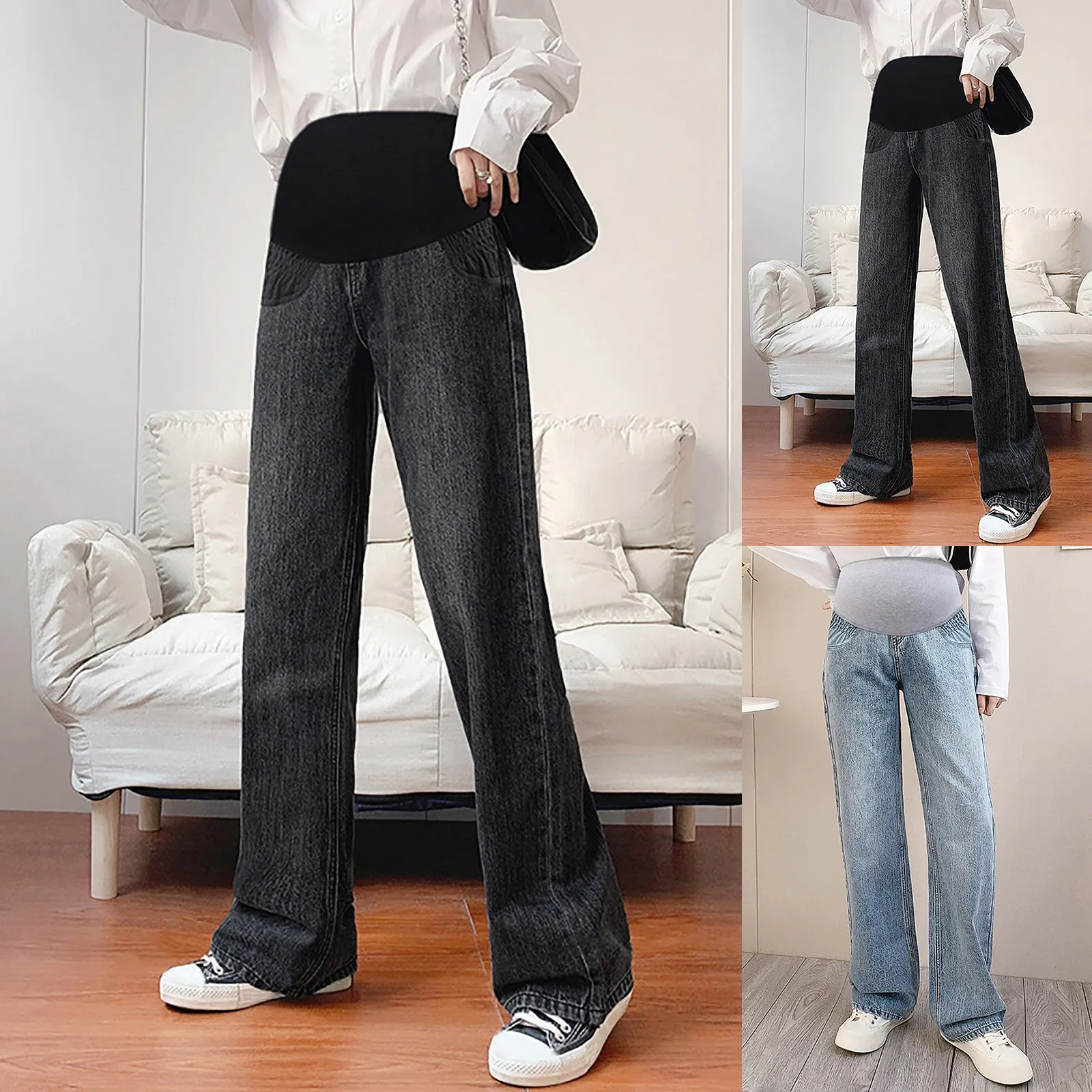 

Women's Fashionable Elastic High Waisted Bellies Jeans For Pregnant Comfortable Leggings Pants Trousers Exercise Leggings