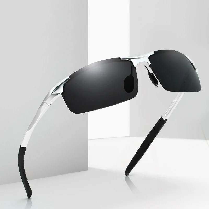 

New men's sports riding all-weather Sunglasses aluminum magnesium half frame night mirror driving Polarized Sunglasses 8177