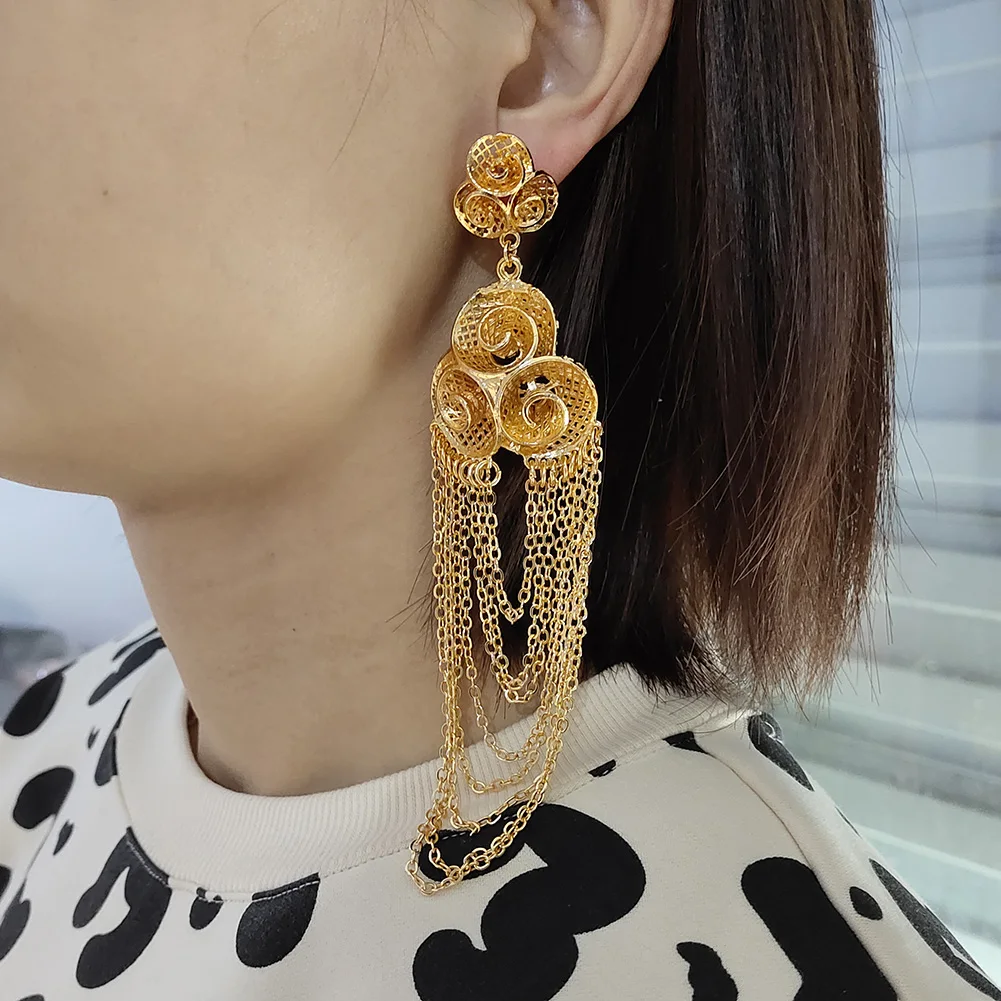 Ethiopia Dubai 24k Gold Color Long Earrings For Women African Party Israel Wedding Gifts Earrings Gift 
Ethiopia Dubai 24k Gold Color Long Earrings For Women African Party Israel Wedding Gifts Earrings Gift