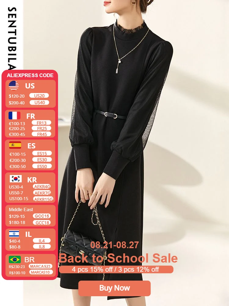 Sentubila Splicing Gauze Black Dresses for Women 2023 Fashion Lantern Long Sleeve Split Hem Midi Dress with Belt Women Clothing
Sentubila Splicing Gauze Black Dresses for Women 2023 Fashion Lantern Long Sleeve Split Hem Midi Dress with Belt Women Clothing