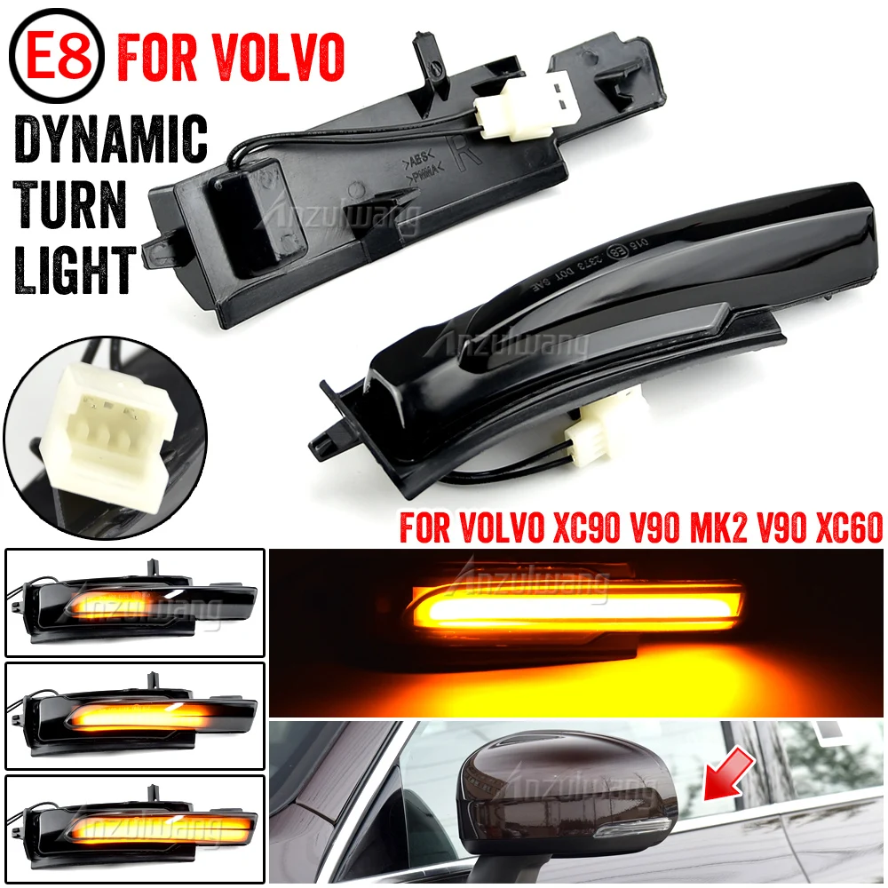 

Pair Led Side Wing Rear View Door Mirrors Repeater Dynamic Turn Signal Light Indicator Blinker For 16-21 Volvo XC90 XC60 V90 S90