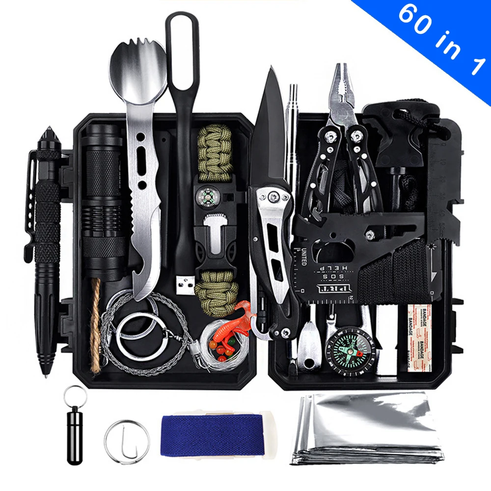 60 in 1 Emergency Survival Kits Portable Outdoor Professional Survival Gear Equipment Tools Box Set for Field Camping Adventures
60 in 1 Emergency Survival Kits Portable Outdoor Professional Survival Gear Equipment Tools Box Set for Field Camping Adventures