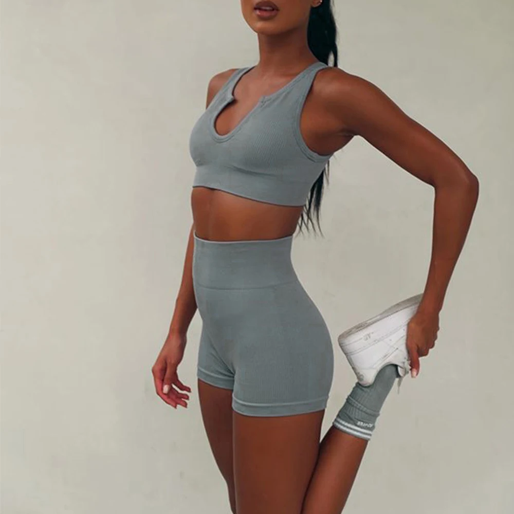 Seamless Yoga Sets Fitness Sports Set Sexy U-Neck Cropped Top High Waist Shorts 2Pcs Running Sportswear Workout Clothes Gym Suit
Seamless Yoga Sets Fitness Sports Set Sexy U-Neck Cropped Top High Waist Shorts 2Pcs Running Sportswear Workout Clothes Gym Suit
