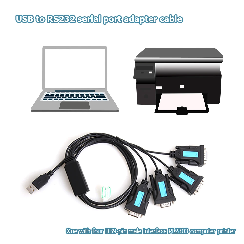 4 Port USB to RS232 DB9 Serial Adapter PC Notebook Windows Accessories Male A Converter Cable with PL2303 Chip
4 Port USB to RS232 DB9 Serial Adapter PC Notebook Windows Accessories Male A Converter Cable with PL2303 Chip