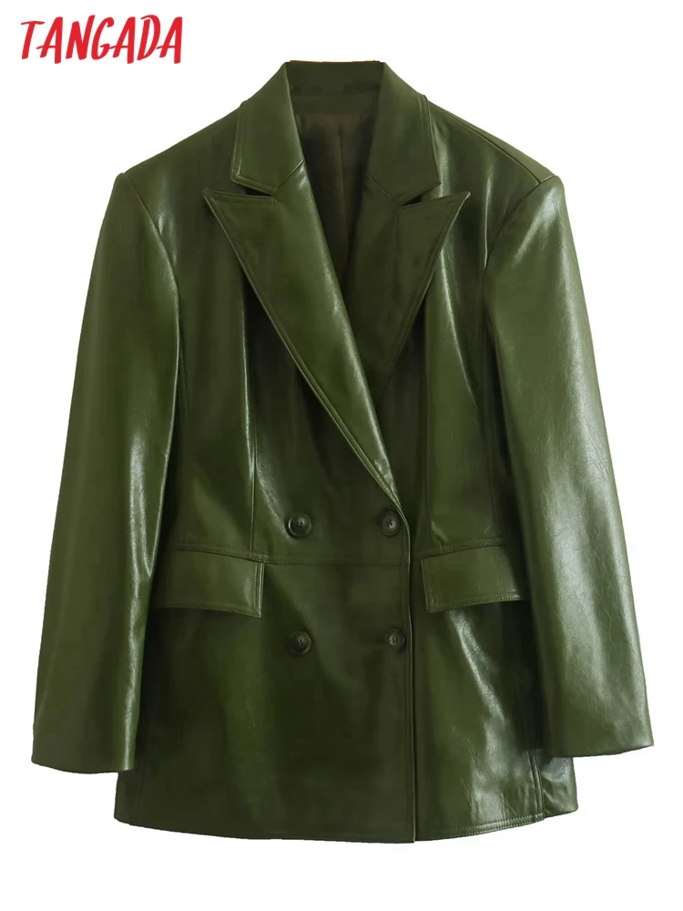 Tangada Women Green Faux Leather Double Breasted Coat Vintage Long Sleeve Flap Pockets Female Outerwear QD112
Tangada Women Green Faux Leather Double Breasted Coat Vintage Long Sleeve Flap Pockets Female Outerwear QD112