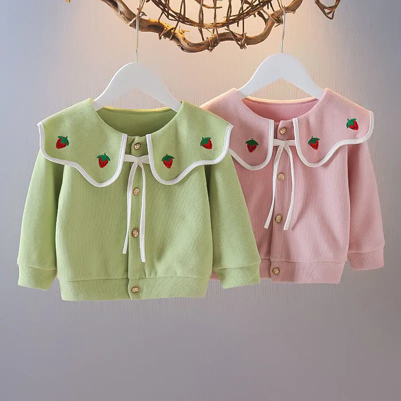 

2022 New Spring Girls Baby Kids Cotton Strawberry Jackets Korean Baby Children Girls Cute Princess Sweet Thin Cardigan Coats Top