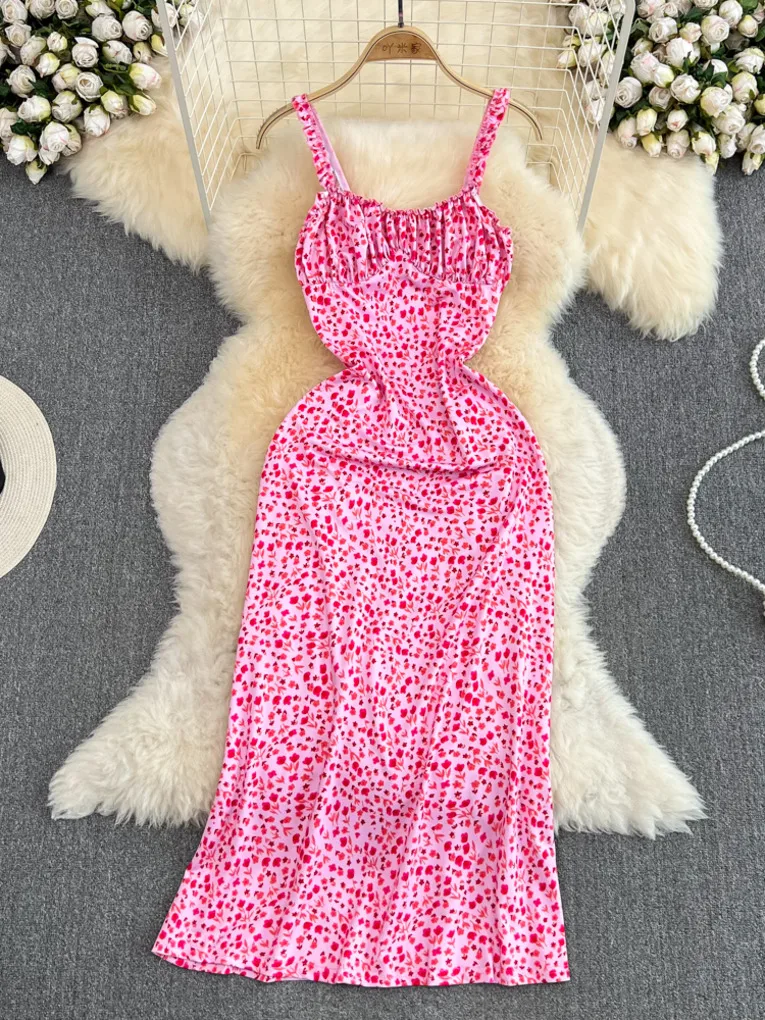 

Платье Foamlina женское с цветочным принтом, винтажное приталенное миди-платье на бретелях-спагетти, с квадратным вырезом, без рукавов, с завышенной талией, лето 2023