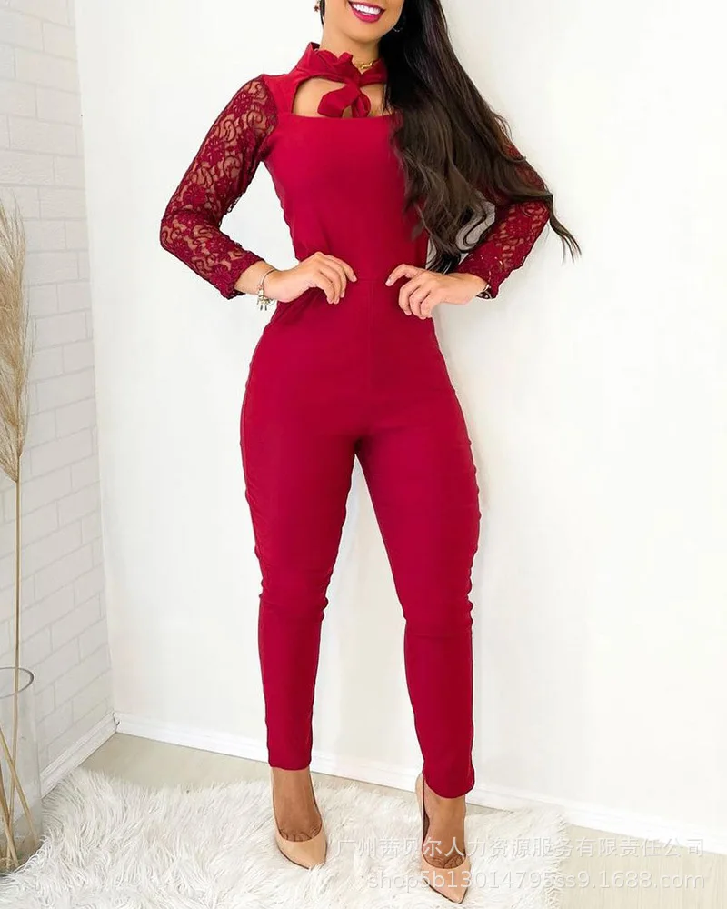 2022 Spring Summer Lace up Lace Stitching Long Sleeve Tight Women Jumpsuits Red New Style Jumpsuit Full Sleeve Pants Trousers
2022 Spring Summer Lace up Lace Stitching Long Sleeve Tight Women Jumpsuits Red New Style Jumpsuit Full Sleeve Pants Trousers