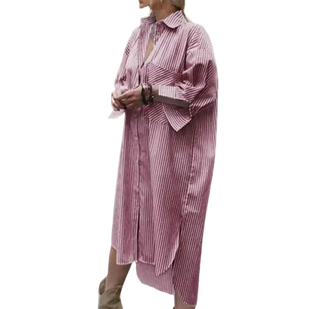 Shirt Dress Women Autumn Long Sleeve Patch Pocket Single Breasted Side Split Hem Striped Print Loose Midi Dress Female Clothing
Shirt Dress Women Autumn Long Sleeve Patch Pocket Single Breasted Side Split Hem Striped Print Loose Midi Dress Female Clothing