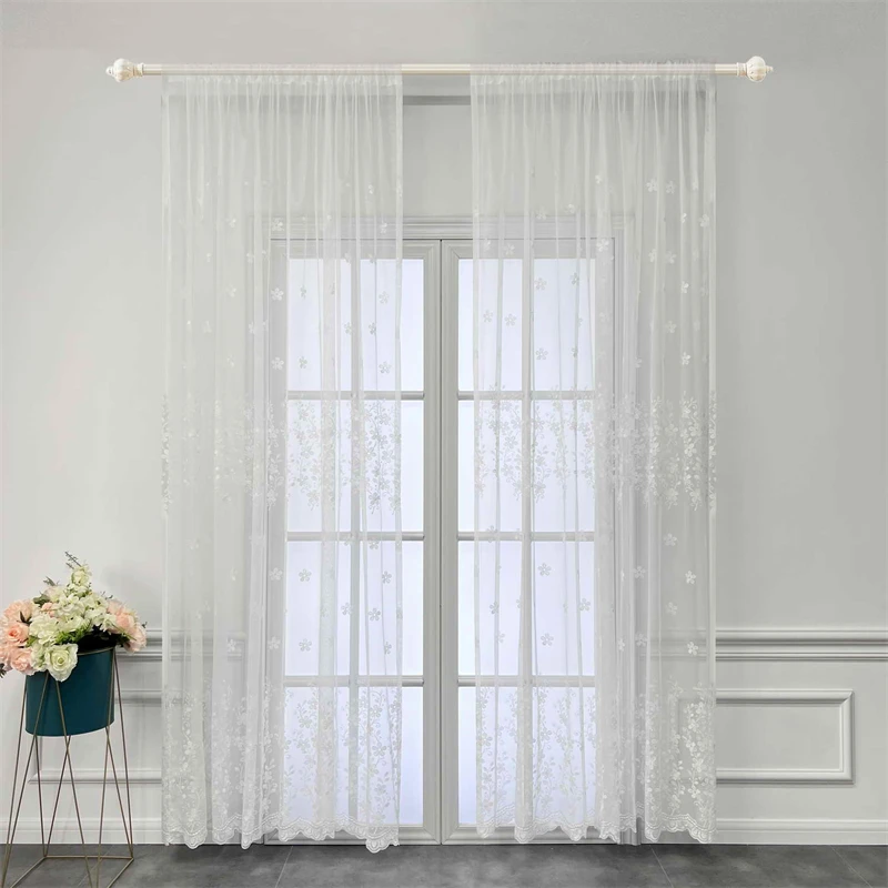 

Белые кружевные шторы с цветочной вышивкой, прозрачные тюлевые шторы для гостиной, спальни, кухни, оконные драпировки, тканевые шторы Volile
