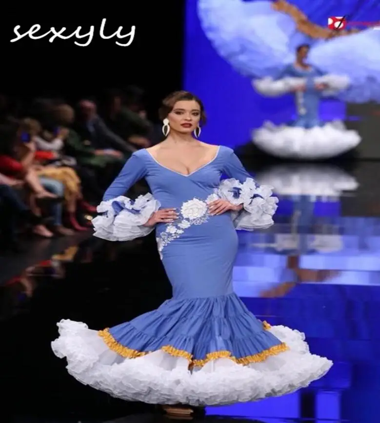 Tradition Blue Flamenco Prom Dress 2023 Sexy V Neck Puff Sleeve Mermaid Evening Gowns Ruffles Bottom Backless Formal Party Dress
Tradition Blue Flamenco Prom Dress 2023 Sexy V Neck Puff Sleeve Mermaid Evening Gowns Ruffles Bottom Backless Formal Party Dress