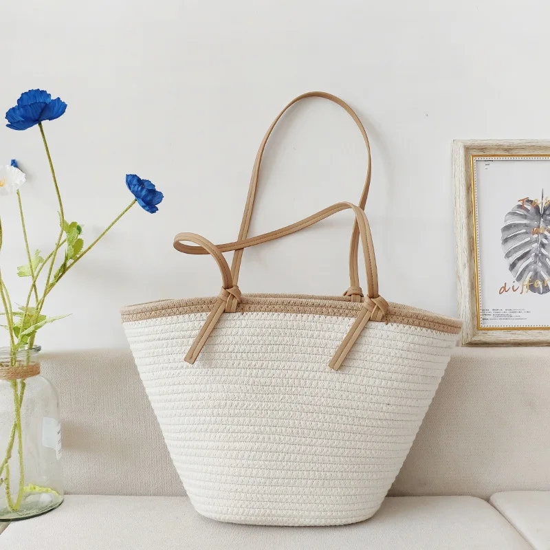 Fashionable Cotton Rope Woven Bag Handmade Straw Beach Holiday Large Capacity Tote Women Bag
Fashionable Cotton Rope Woven Bag Handmade Straw Beach Holiday Large Capacity Tote Women Bag