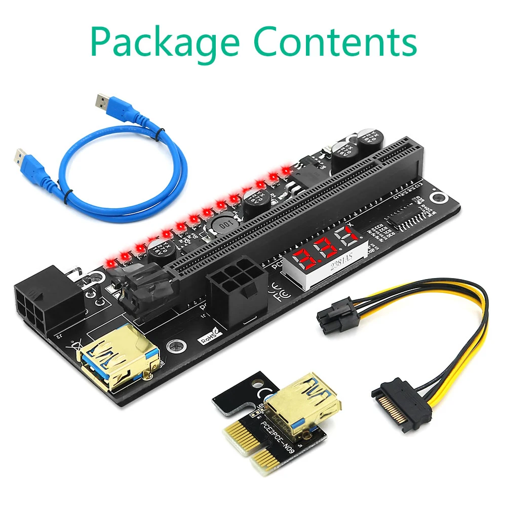 Компьютерная Райзер-карта PCI-E + кабель + комплект адаптеров PCI Express 1x до 16x расширитель со светодиодным индикатором температуры для майнинга ...
Компьютерная Райзер-карта PCI-E + кабель + комплект адаптеров PCI Express 1x до 16x расширитель со светодиодным индикатором температуры для майнинга ...