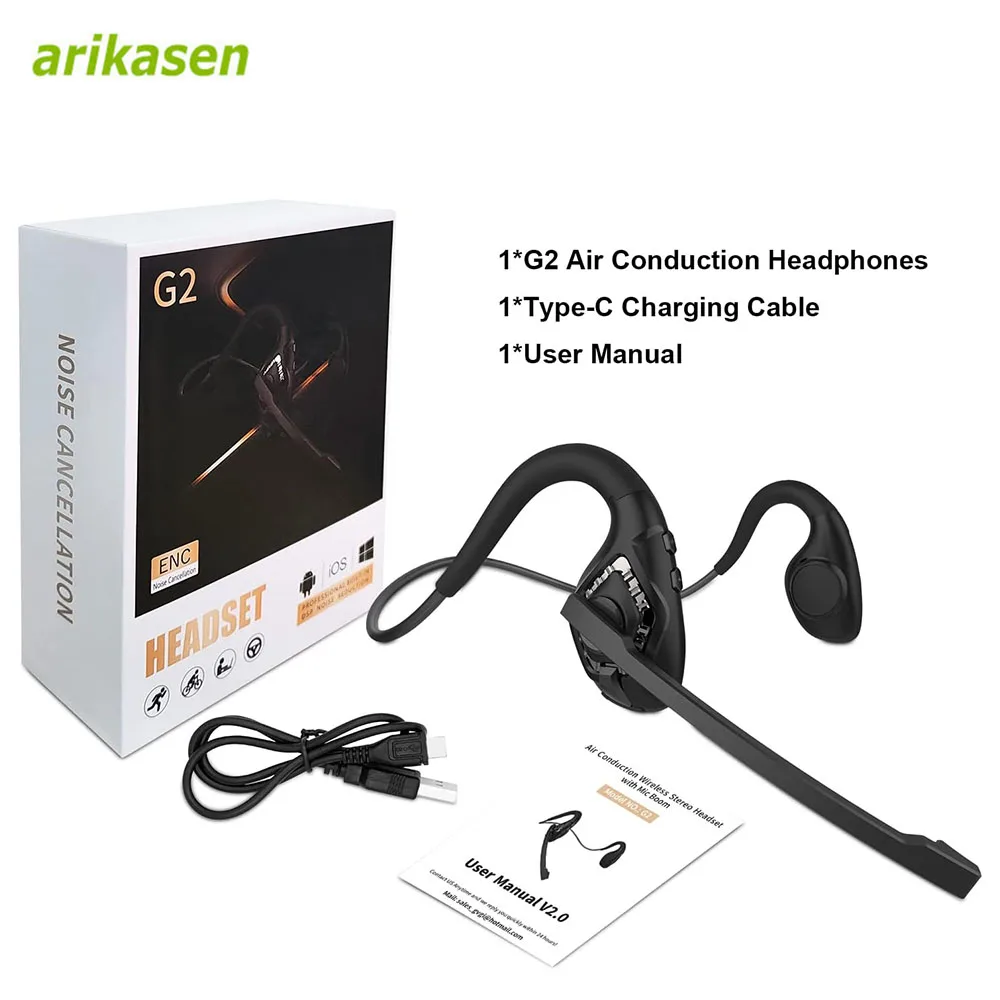 

Handsfree Bluetooth Air Conduction Earphones With Noise Cancelling Boom Microphone Business Open Ear Headphone for Driver Office