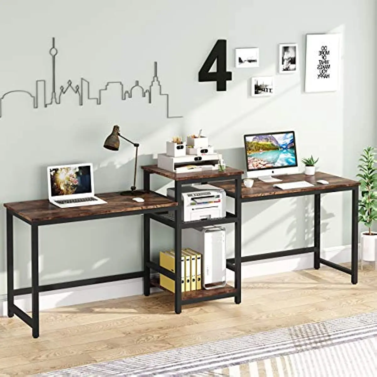 Extra Long Two Person Desk Workstation with Storage Shelves, Large Office Desk Study Writing Table for Home Office, Dark Brown
Extra Long Two Person Desk Workstation with Storage Shelves, Large Office Desk Study Writing Table for Home Office, Dark Brown