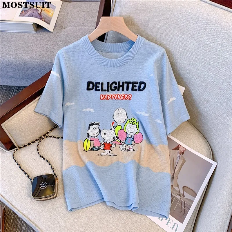 Cartoon Sequins Embroidery Knitted T-shirt Sweater For Women 2022 Summer Casual Fashion All Match Tees Pullover Short Sleeve Top
Cartoon Sequins Embroidery Knitted T-shirt Sweater For Women 2022 Summer Casual Fashion All Match Tees Pullover Short Sleeve Top