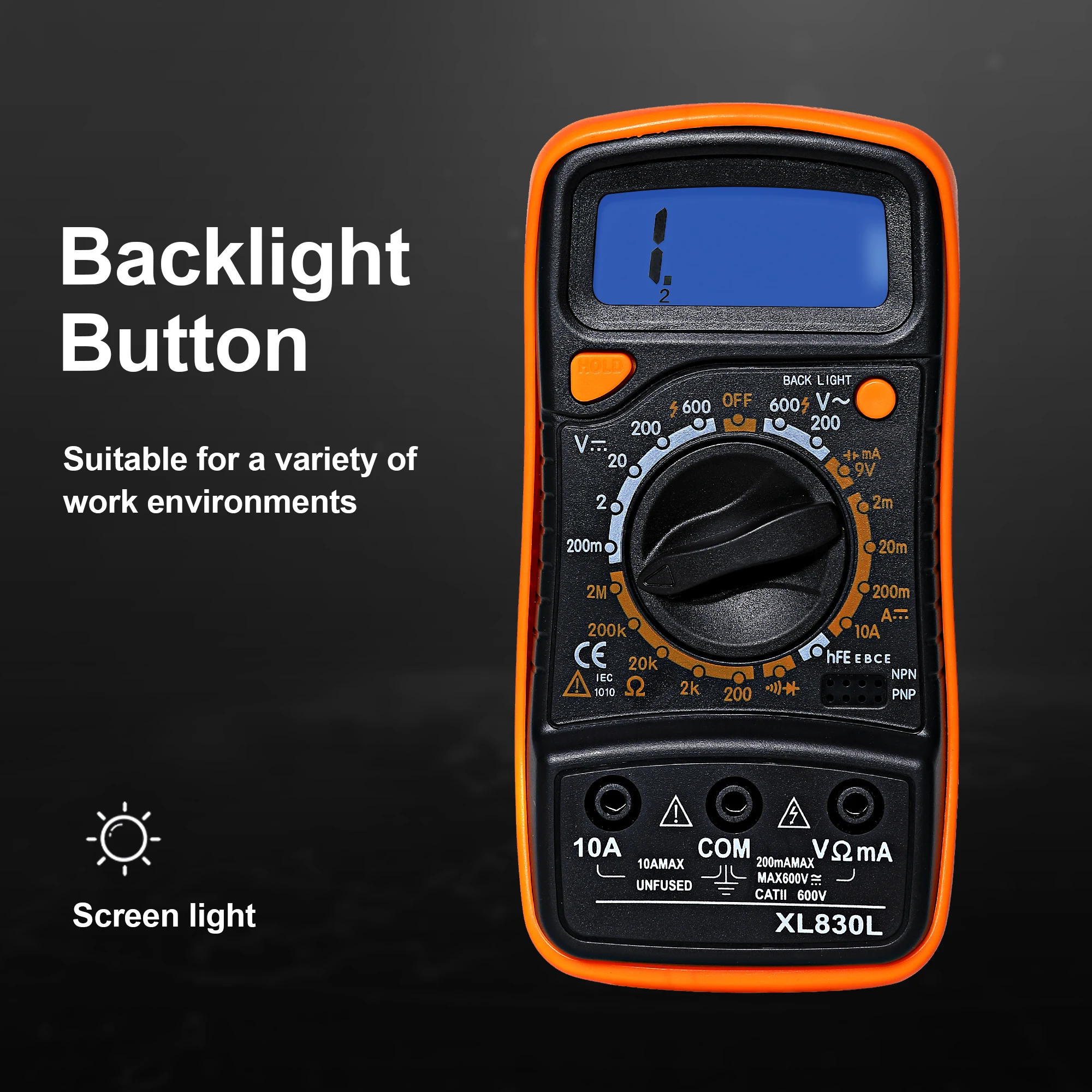 XL830L Multimeter LCD BackLGht Portable AC/DC Ammeter Voltmeter Ohm Voltage Tester Meter Handheld Digital Tester
XL830L Multimeter LCD BackLGht Portable AC/DC Ammeter Voltmeter Ohm Voltage Tester Meter Handheld Digital Tester