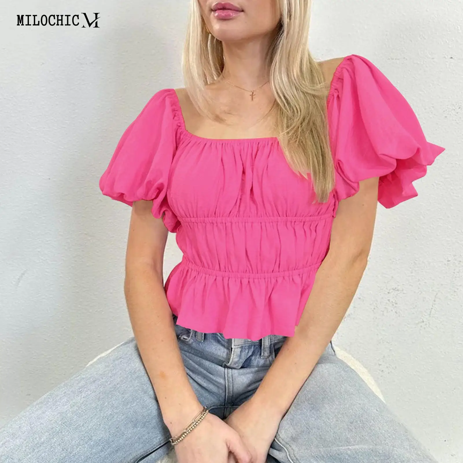 Women Streetwear T-Shirt Lantern Sleeve Off Shoulder Neck Ladies T Shirt Solid Color Soft Ruffled for Female Relaxed-Fit
Women Streetwear T-Shirt Lantern Sleeve Off Shoulder Neck Ladies T Shirt Solid Color Soft Ruffled for Female Relaxed-Fit