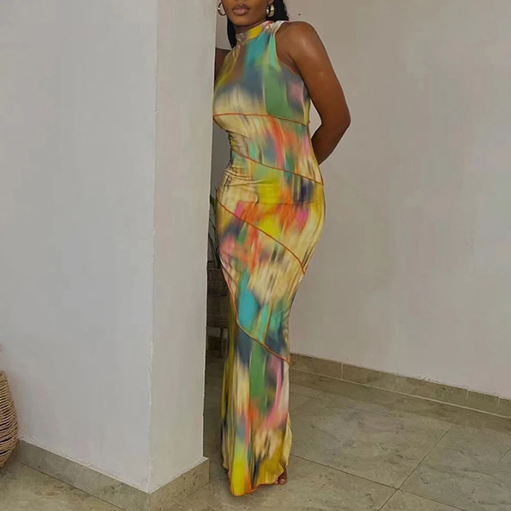 Women Long Dress Sleeveless Skinny Multicolored Printing Round Neck Robe Summer Female Streetwear Party Fit Trend Lady Dresses
Women Long Dress Sleeveless Skinny Multicolored Printing Round Neck Robe Summer Female Streetwear Party Fit Trend Lady Dresses