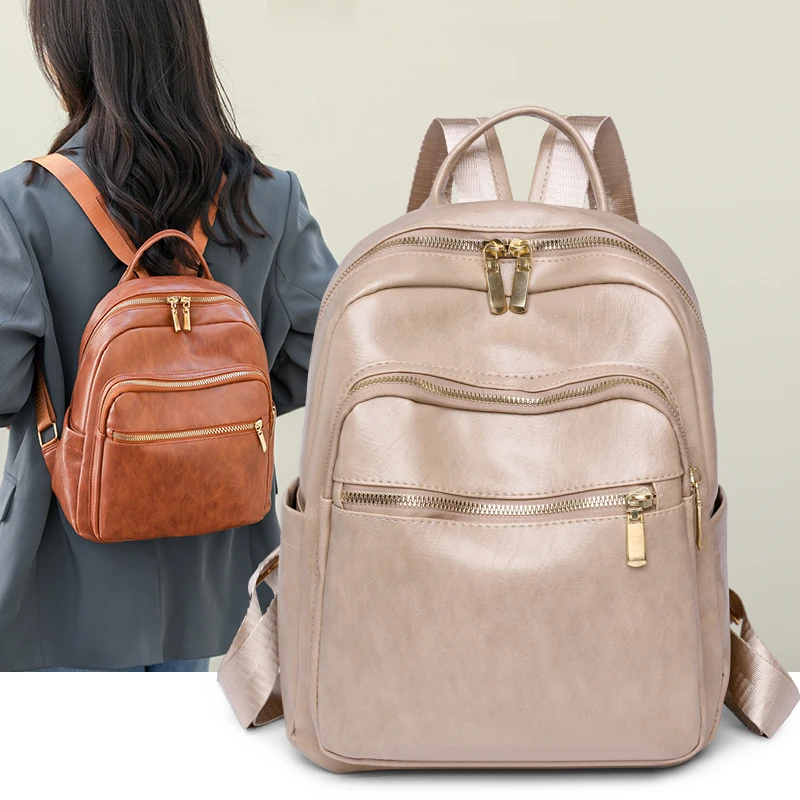 High Quality Retro Soft Leather Women's Backpack Solid Color Casual Student School Bags Large Capacity Ladies Travel Backpacks
High Quality Retro Soft Leather Women's Backpack Solid Color Casual Student School Bags Large Capacity Ladies Travel Backpacks