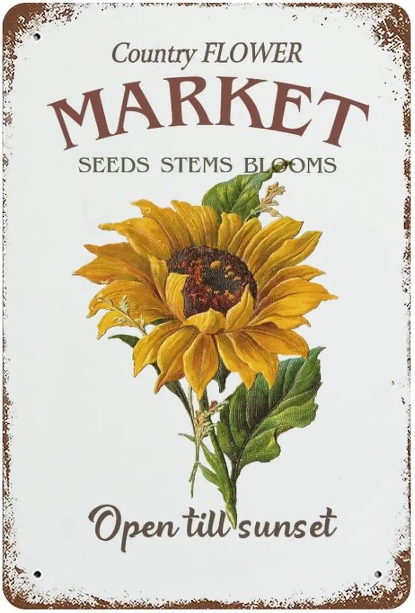 Country Flower Market Sunflower Novelty Metal Tin Sign Retro Wall Decor for Home Gate Garden Bars Restaurants Cafes
Country Flower Market Sunflower Novelty Metal Tin Sign Retro Wall Decor for Home Gate Garden Bars Restaurants Cafes