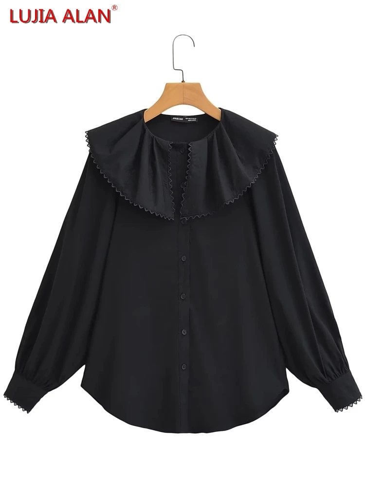 2 Colors New Women Lace Decoration Shawl Collar Shirt Casual Lady Long Sleeve Blouse Loose Tops LUJIA ALAN B1130
2 Colors New Women Lace Decoration Shawl Collar Shirt Casual Lady Long Sleeve Blouse Loose Tops LUJIA ALAN B1130
