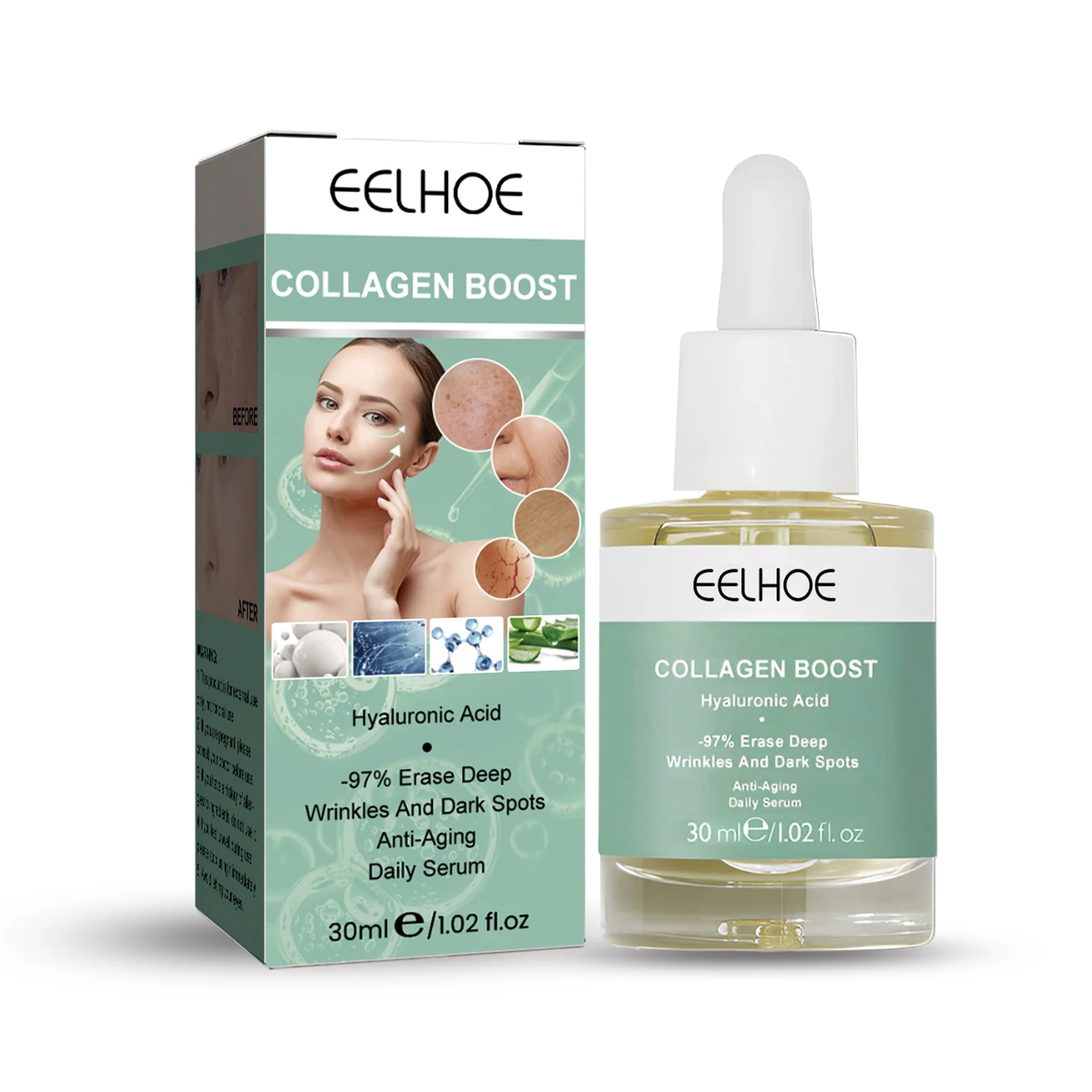 Collagen Boost Anti-Aging Serum Solving Dullness and Wrinkles with Hyaluronic Acid
Collagen Boost Anti-Aging Serum Solving Dullness and Wrinkles with Hyaluronic Acid