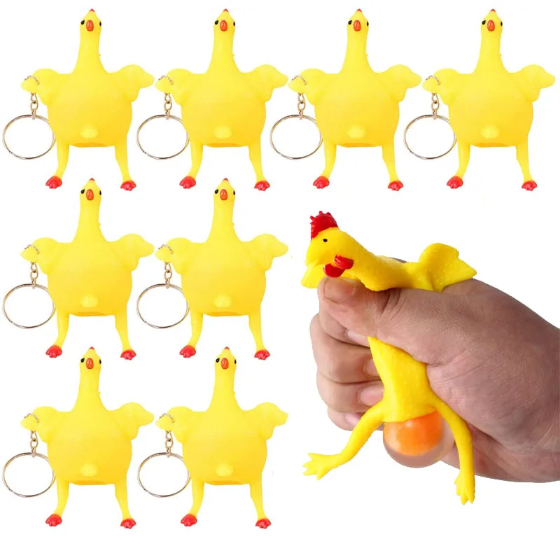 

Funny Toys Vent Chicken Keychain Squeeze Game Decompression Tricky Funny Toy Chicken That Can Lay Egg Rubber Unisex Animals Fun