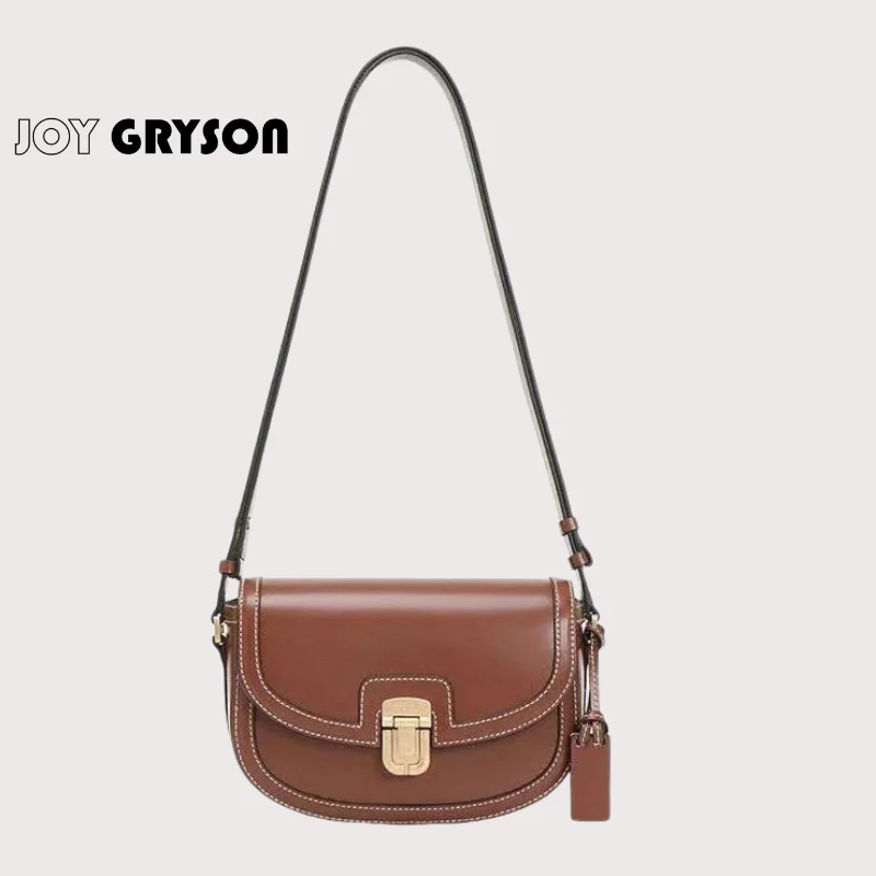 

Joy gryson women's saddle bag new high quality luxury designer genuine leather canvas ladies crossbody messenger shoulder bags