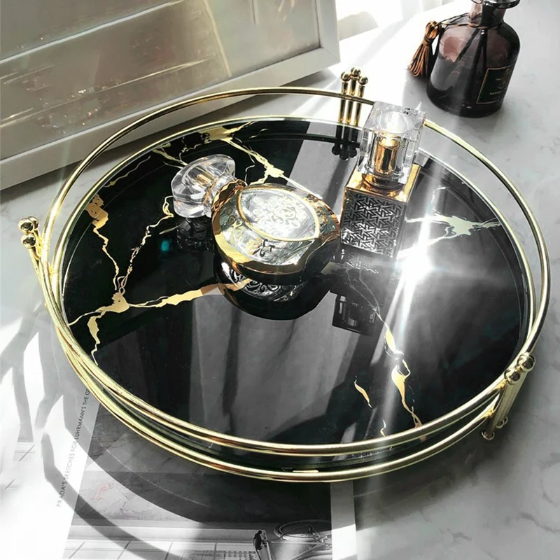 Black Marble Pattern Mirror Tray Creative Dressing Table Metal Round Plate Storage Tray Living Room Decoration
Black Marble Pattern Mirror Tray Creative Dressing Table Metal Round Plate Storage Tray Living Room Decoration