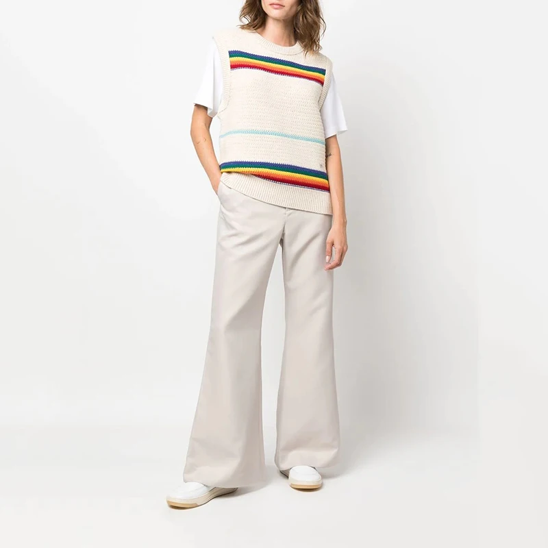 2022 early autumn new Nordic niche rainbow stripe hit color casual all-match round neck sleeveless knitted vest women's top
2022 early autumn new Nordic niche rainbow stripe hit color casual all-match round neck sleeveless knitted vest women's top
